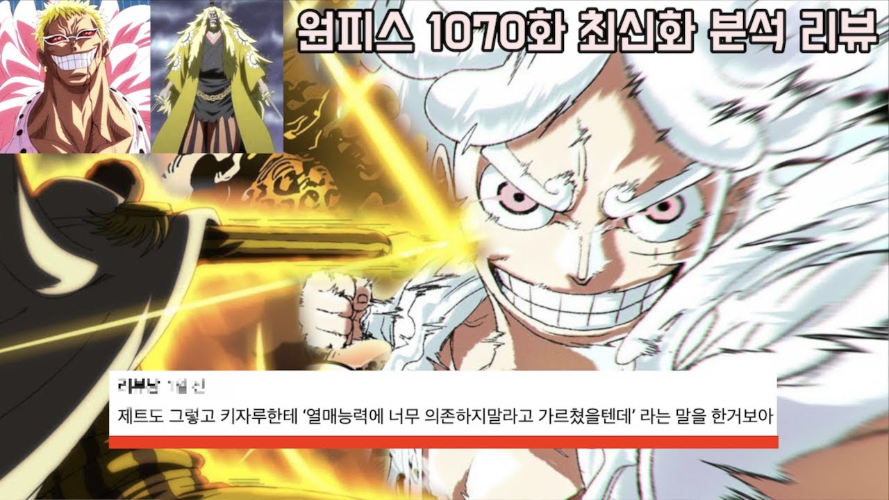 원피스 1070화 최신화 분석 리뷰]드디어 사황 루피의 강함을 인정한 해군대장 키자루와 금사자시키 도플라밍고 사기적 능력 부활!? -  Youtube